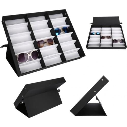 18 Grids Glasses Display Case Dust-proof Lockable Stud-snap Button Sunglasses Storage Box Organizer Glasses Jewelry Display Box