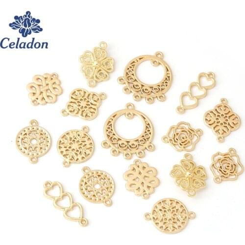 10pcs Hollow Flower Heart Plant 1.Metal Charms Jewelry Earring Findings for DIY Necklace Bracelet Earring Making