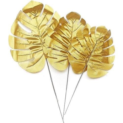 5Pcs Artificial Gold Turtle Back Leaf Scattered Tail Leaf DIY Wedding Decor For Home Christmas Party Artificial Palm Leaves