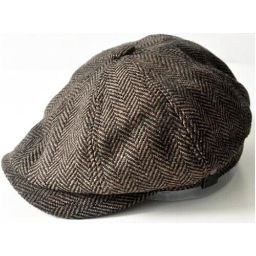 HERRINGBONE TWEED GATSBY Newsboy Cap Men Wool Ivy Hat Golf Driving Flat Cabbie flat hat for men winter Cap