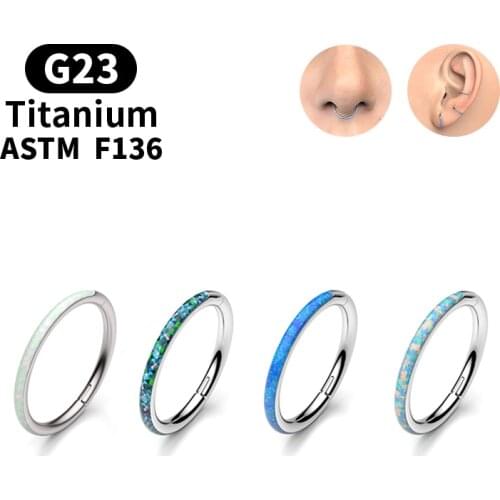 316L Surgical Steel Broadside Long Opal Hinged Clicker Segment Nose Ring Body Piercing Jewelry