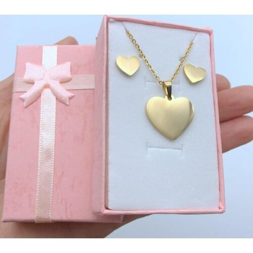 Heart Choker Necklace Earrings Set Gold Silver Color Stainless Steel Love Pendant Jewelry Sets For Girls Women Jewellery Gifts