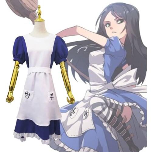 Game Alice: Madness Returns Anime costumes Halloween Costume Maid Skirt Alice Dress / Belt / Bow tie Womens uniform
