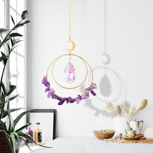 Moon Circle Crystal Prisms Hanging Rainbow Chaser Lighting Accessories for Window Curtains Pendant Home Garden Lamp