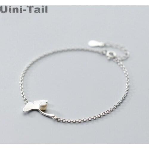 Uini-Tail Hot Korean Sweet Original 925 Sterling Silver Pearl Ginkgo Bracelet Fashion Tide Flow High Quality Jewelry GN237