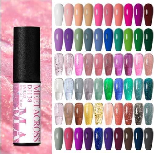 MEET ACROSS 5ml Gel Nail Polish Semi Permanent Solid Gel Polish Lamp Varnish Soak Off Nail Art Manicure Top Coat Gellak DIY Gel