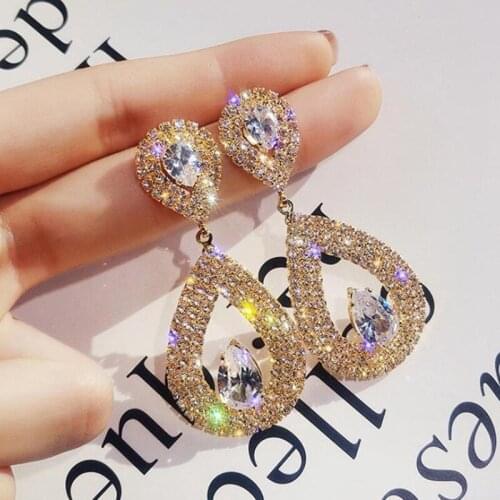 Cute Female Big Water Drop Earring Sweet Cute Crystal Shining Rhinestone Earrings Wedding Jewelry Women Vintage Long Dangle