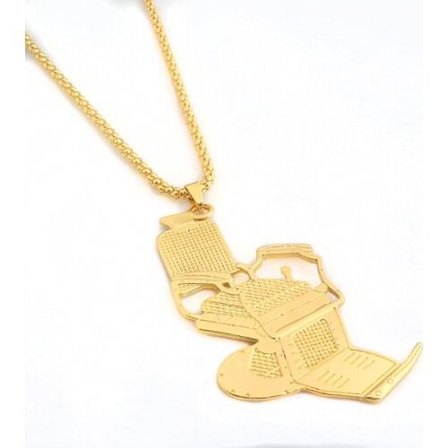 Fashion Gold Barber Shop Seat Razor Necklace Pendant Jewelry Long Chain hip hop Men Necklace