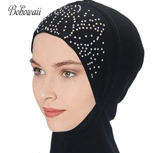 BOHOWAII Fashion Women Ineer Hijabs Accessoires Instant Bonnet Hat Muslim Islam Modal Cotton Turban Glitter Chapeau Femme