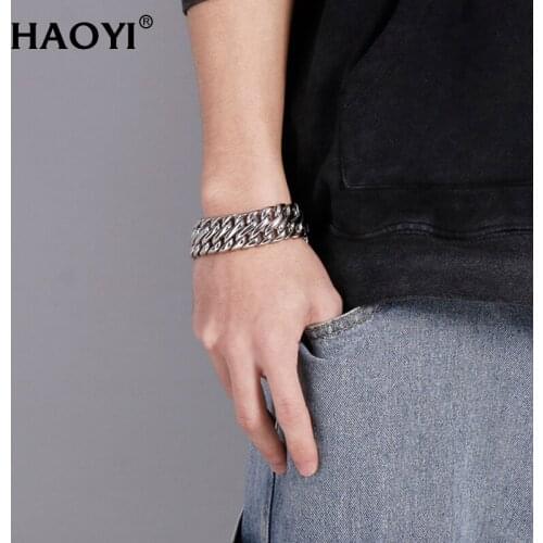 26mm Wide Men Bracelet Metal Double Wristband 316L Bracelet Stainless Steel Silver Tone Never Fade Heavy Bracelet