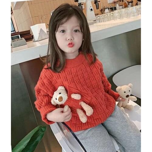2 3 4 5 6 7 Y Baby Girl Sweaters Autumn Winter Cute Kids Warm Sweater Cartoon Bear Pullover Knit Sweater for Girls Child Clothes