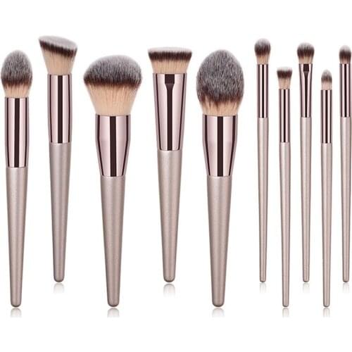 10Pc Makeup Brushes Champagne Gold Makeup Brush Set Loose Powder Brush Beauty Tool Set
