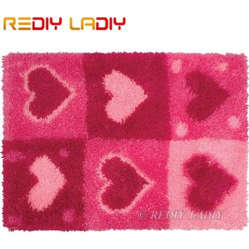 Latch Hook Kits Make Your Own Rug Pink Love Tapestry Crocheting Cushion Mat DIY Carpet Rug Set Pre-Printed Canvas Hobby & Crafts