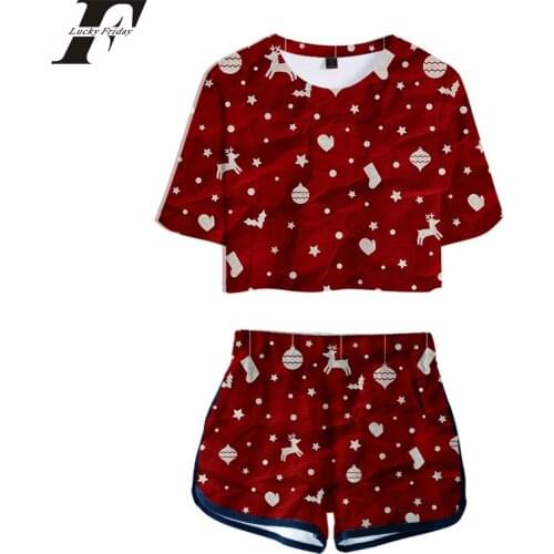 Christmas Western traditional festival Santa Claus pattern 3D Two Pieces sets Fashion girl Casual T-shirt+shorts Clothes kpop