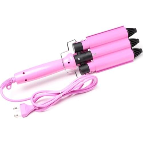 22mm 3 Barrel Hair Curler Waver Temperature Adjustable Curling Iron Wand EU Plug X7YB