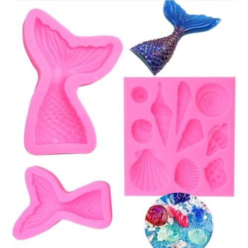 3Pcs Mermaid Tail Silicone Cake Mold Marine Series Cake Liquid Silicone Fondant Mold Shell Conch Cake Decoration Mold