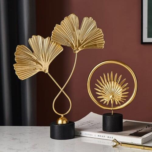 Nordic Modern art Metal Ornaments gold Ginkgo Leaf accessories Leaves Statue Miniature Crafts For office living room Home Decor