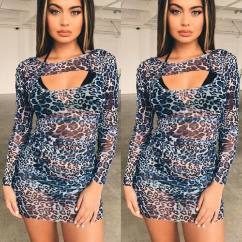 Hirigin Sexy One Piece Swimsuit Women Leopard Print Push-Up Bandage Monokini Bathing Suit Beachwear Mini Dress Swimwear