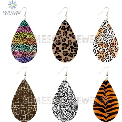 SOMESOOR Animal Skin Style Printed Wooden Drop Earrings Leopard Tiger Zebra Snake Pattern Tear Drop Dangle For Women Gifts