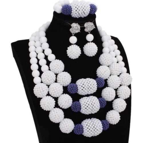 Dudo Bridal Jewelry Set 3 Rows Crystal White & Dark Blue Beaded Balls Big African Jewellery Set Free Shipping 2019 Birthday Gift