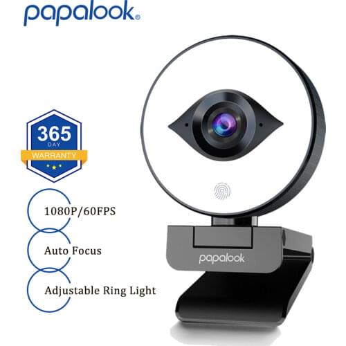 FHD 60FPS 1080P Webcam Live Streaming with Ring Light, PAPALOOK PA552 PRO USB Web Camera Autofocus 2 Stereo DSP MIC for Laptop