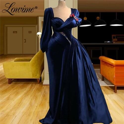 Velvet Navy Blue Evening Dresses 2021 Plus Long Formal One Shoulder Middle East Celebrity Dresses Party Prom Gowns Abendkleider