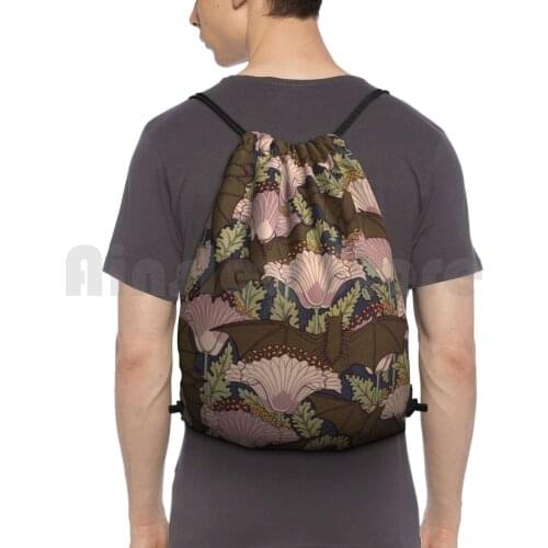 Vintage Art Deco Bat And Flowers Backpack Drawstring Bags Gym Bag Waterproof Bat Bat Design Bat Designs Bat Pattern Bat