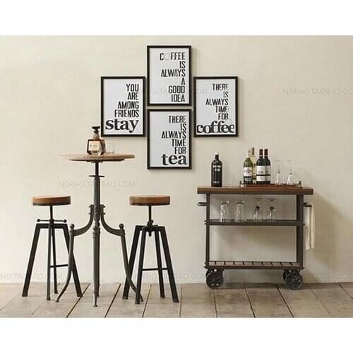 Upscale and elegant wrought iron tables and chairs Cafe Bar circular wood furniture pictures display props