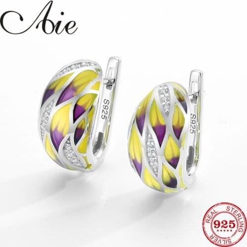 Earrings for women 925 Silver Elegant water plants yellow colourful Enamel with Cubic Zirconia Stud earrings Fine Jewelry