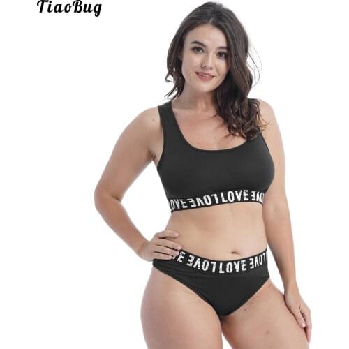 TiaoBug Women Summer Swimsuit Bathing Suit Tankini Bikini Set Print Letter Pattern Top Bra Elastic Waist Thong Triangle Swimwear