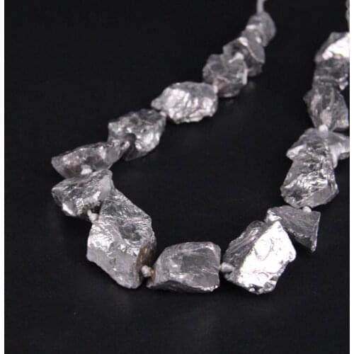 15.5"/strand Silvers Titanium Natural Crystal Freeform Nugget Gravel Loose Beads,Raw Roug Crystal Stone Pendant Beads Jewelry