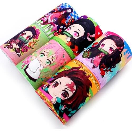 16mm-75mm Japan Cartoon Ghost Series Printed Grosgrain/Elastic Ribbon Check Heart Stripe DIY Hair Bowknots 10yards/roll 38316