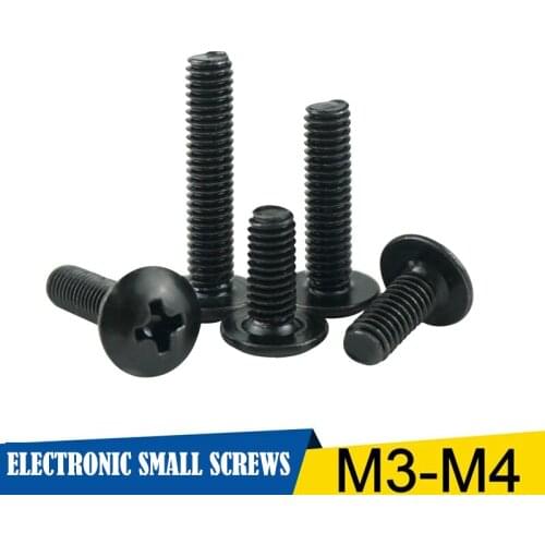 LuChang 200PCS Truss Screws Mushroom Head Flat Machine Screw Srosses Socket bolts cross slot bolt Black Pan Padded Screws Bolt