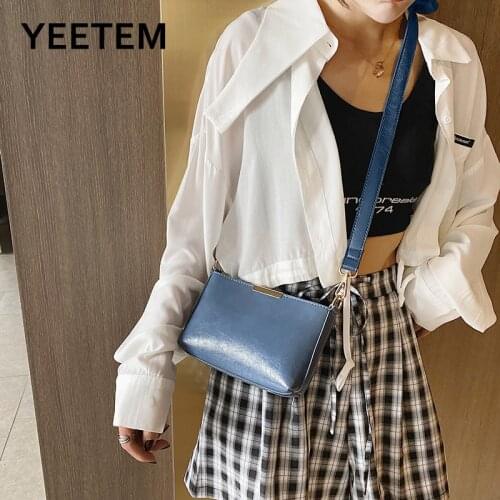 2020 Small Square Bag Pure Color Haze Blue PU Zipper Cross-body Female Portable Mobile Phone Lipstick One-Shoulder Diagonal Bag