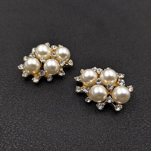 50pcs Oval Pearl Crystal Rhinestone Appliques Buckle strass Button Garment Brooch Wedding Dress Ornament Hairpin Hair Clip Decor