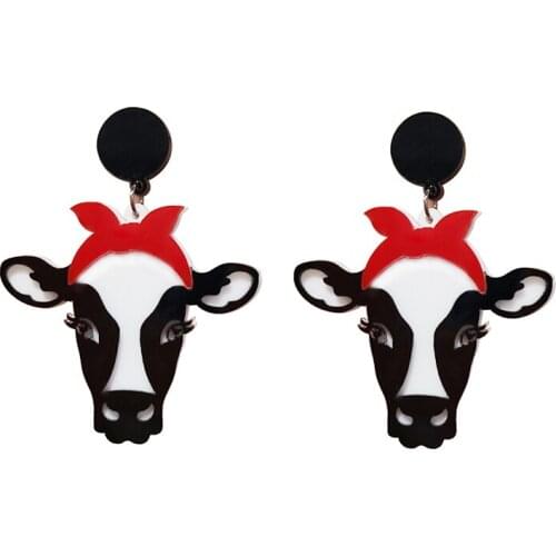 Acrylic Dairy Cattle Cow Earrings Drop Dangle Jewelry Farm Animal For Women Girls Teens Kids Party Charm Gift Accessories