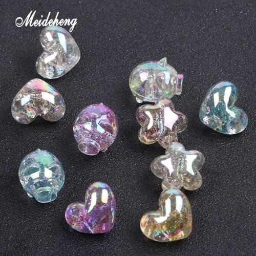 Acrylic Transparent Flower Heart Beads For Jewelry Making UV Color Plating Pig Glitter Powder Hair Rope Accessories Meideheng