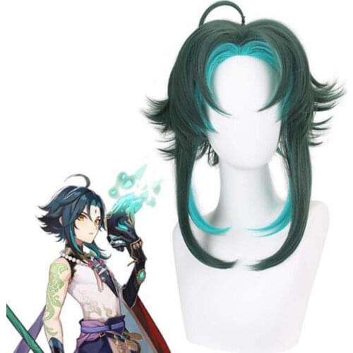 Anime 45cm Cosplay Wig Hot Game Genshin Impact Xiao Wig Pre-styling High Temperature Resistance The Conqueror of Demons Wigs