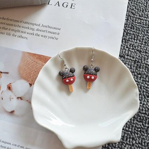 Cartoon Mouse Earrings Hook Wholesale Handmade DIY Resin Lovely Panda Anime Pendant Korean Creative Ice Cream Jewelry For Women
