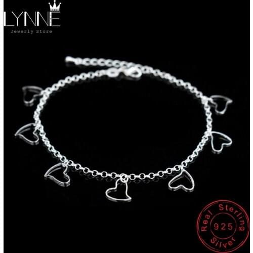 New Fashion 925 Sterling Silver Love Heart Pendant Anklet Ladies Beach Anklets Bracelet Foot Chain Women Barefoot Sandal Jewelry