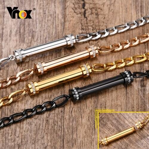 Vnox Stainless Steel Round Bar Urn Bracelets for Women Men,Bling CZ Stone Cylinder Charm Cremation Jewelry, Length Adjustable