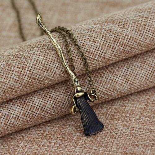Antique Bronze Broomstick Necklace Firebolt Broom Vintage Pendant Jewelry For Men And Women Wholesale