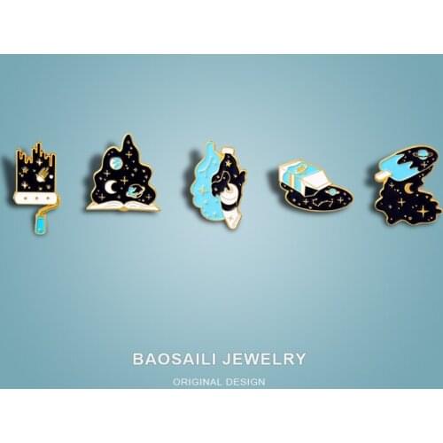 Magic World Alloy Brooch Creative Starry Sky Mountain Peak Magic Book Shape Paint Badge Accessories Enamel Label Pins