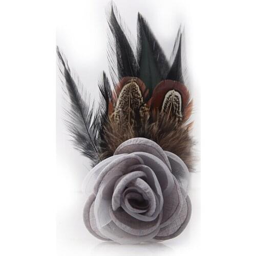 Handmade Fabric Cloth Art Flower Feather Brooch Pin Jewelry Clothing Wearing Corsage Decoration for Women Accessories Luxury