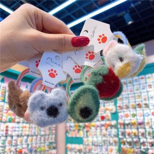 Childrens Plush Elastic Hair Bands Girls Cartoon Fruit Strawberry Hair Ring Hair Rope Baby Kids Hair Accessories Set 2 Piece