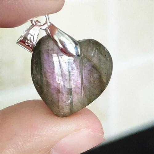 Purple Natural Light Labradorite Women Men Pendant 18x17x6mm Heart Love Labradorite Necklace Gemstone Rare AAAAA