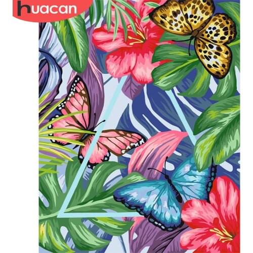 HUACAN Diy Pictures By Numbers Butterfly Kits For Adults Handpainted Flower Oil Painting By Number Home Decoration