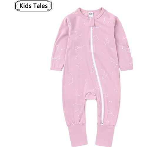 Newborn Baby Girl Romper Constellation Pattern Baby Girl Jumpsuit Breathable Pink Cotton Baby Girl Clothes Spring Pajamas Fall