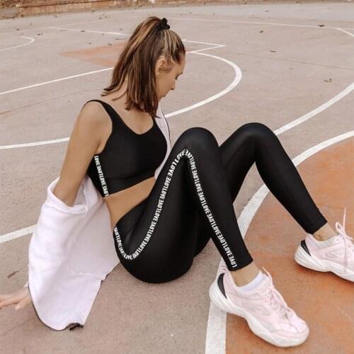 2 Pieces Set Women Workout Clothes Yoga Set with Letters Gym Clothing Athletic Sports Suit High Waist Bra Hip Up Leggings Suits