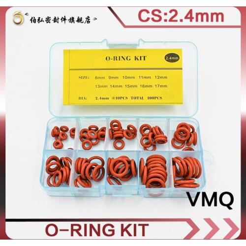 Thickness 2.4mm Red Ring Silicone O Ring Seal Silicon Sealing O-rings VMQ Washer oring set Assortment Kit Set O Ring